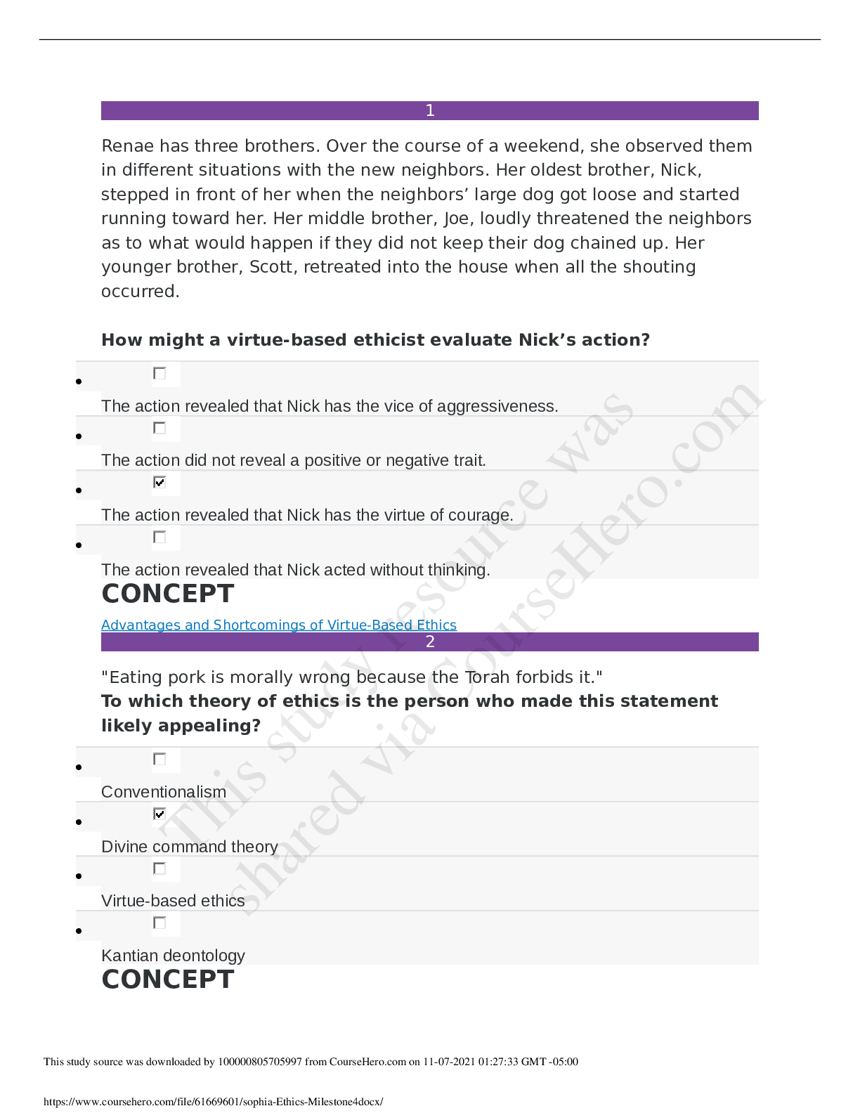 Preview of ETHICS 111 Sophia Ethics Milestone 4